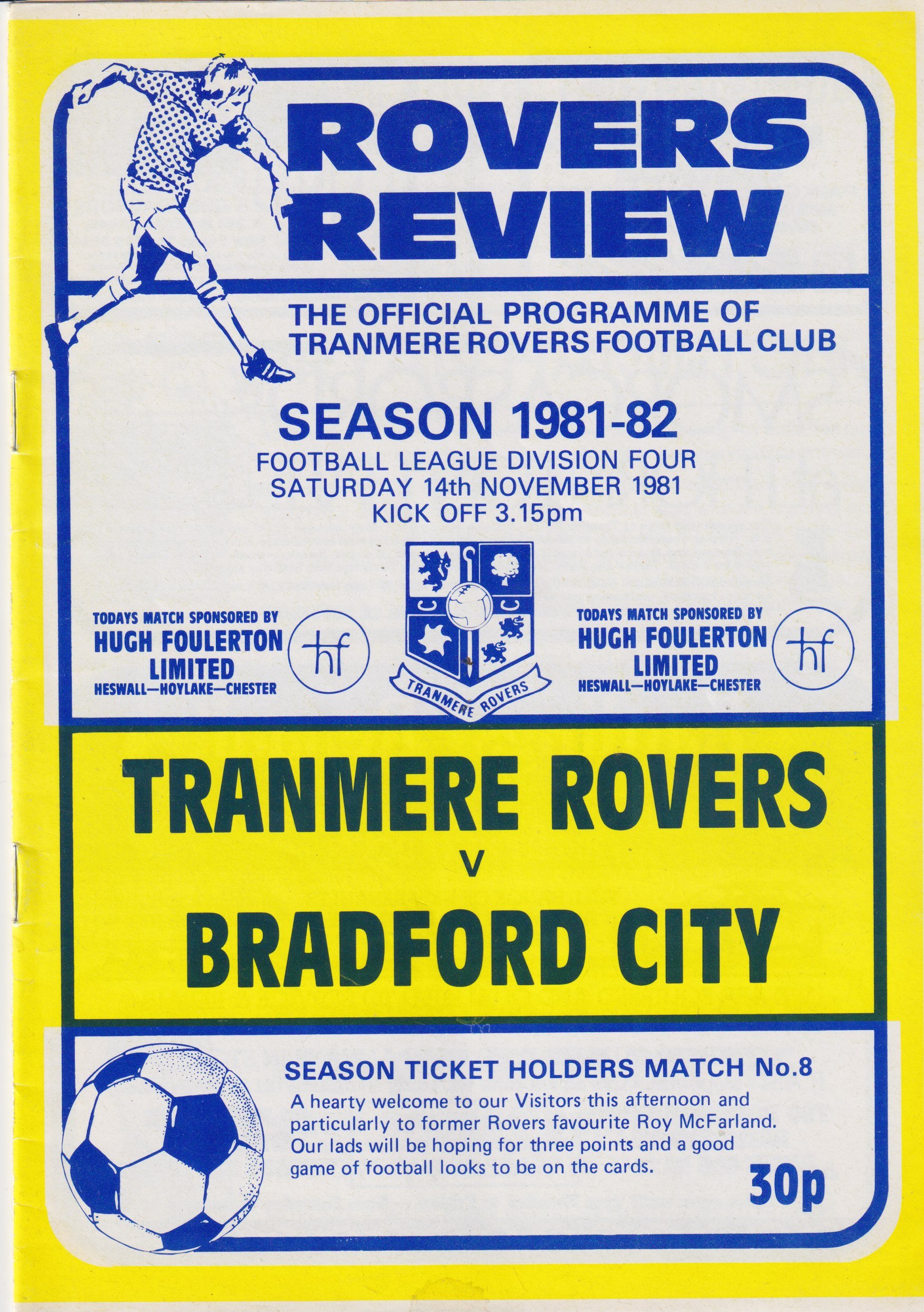 Tranmere Rovers v Bradford City match programme